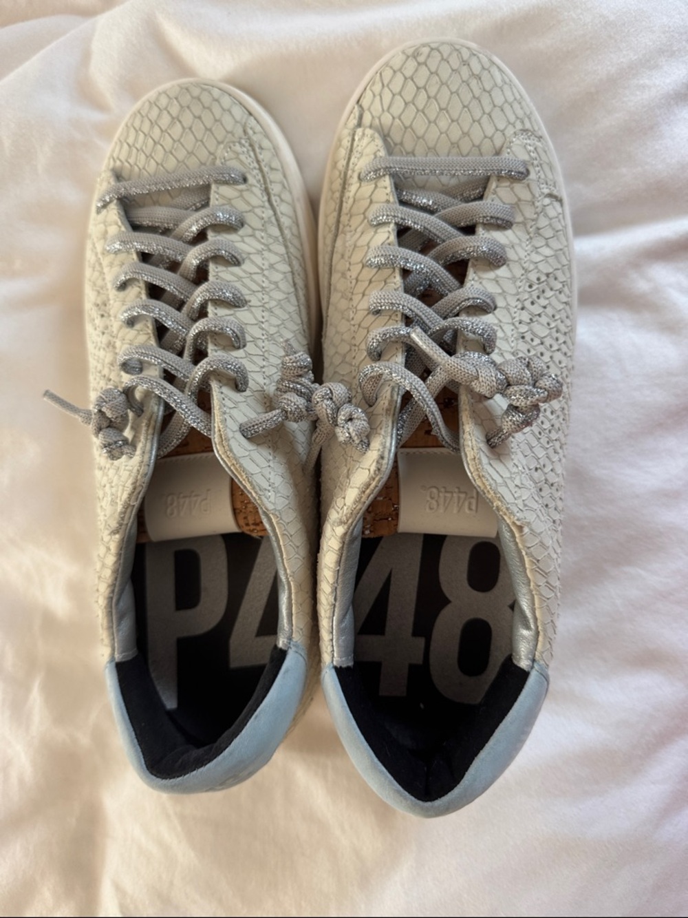 P448 Silver-Textured Low-Top Sneakers with Light Gray Accents